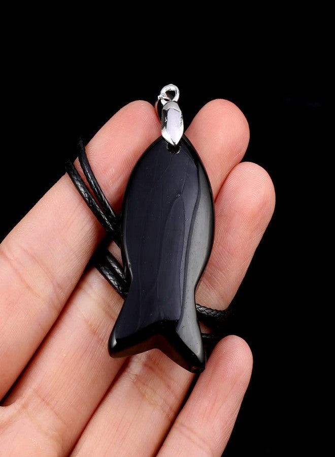 QSLLER 6PCS Handmade Fish-shaped Crystal Pendant Necklace Natural Stone Tiger Eye Amethyst Charms Leather Cord Necklaces Choker Jewelry - Image 5